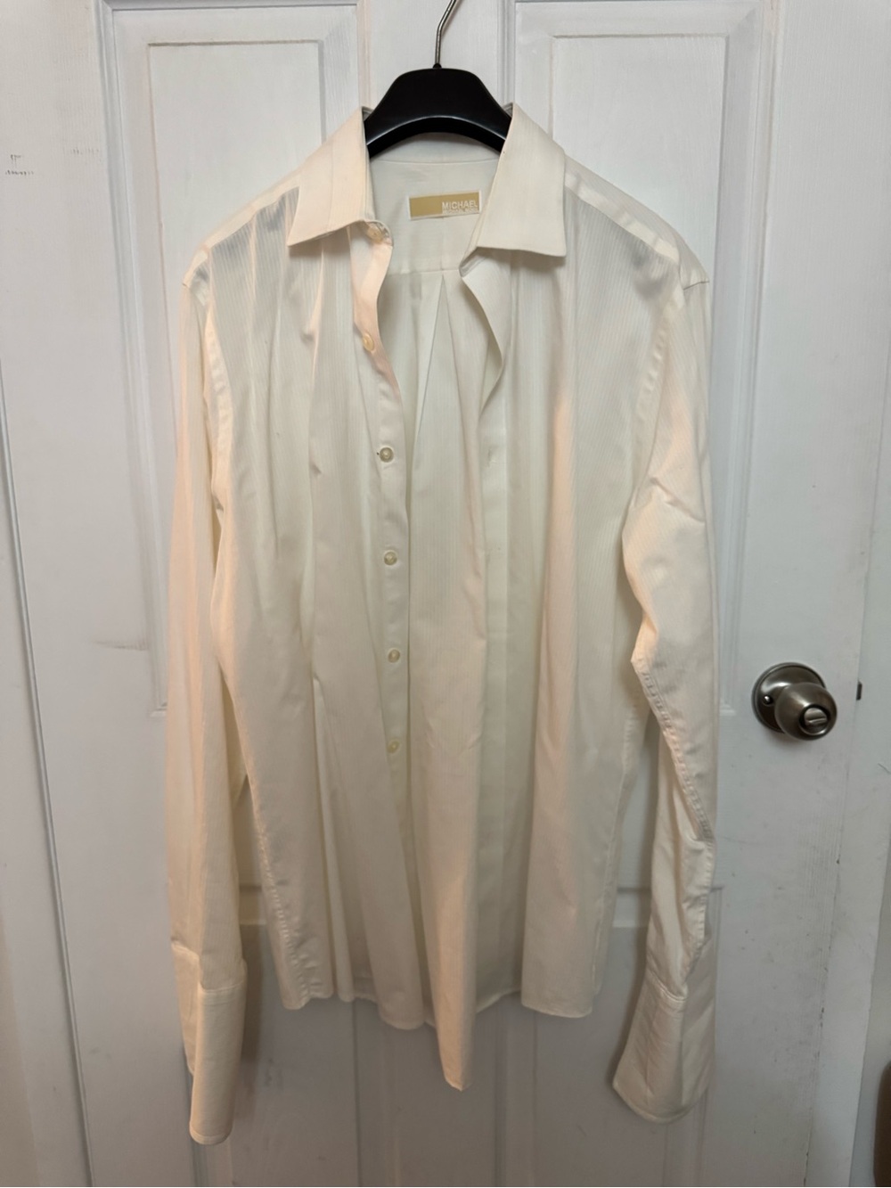 Michael Kors Men's Ivory Pleated Long-Sleeve Dress Shirt